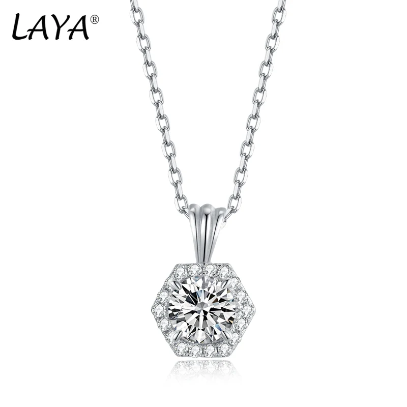 

LAYA 1 Carat Round Brilliant Cut D Color Moissanite Pendant Necklace Silver 925 Diamond Test Past White Gemstone