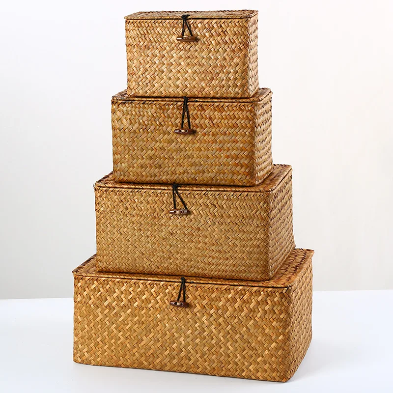 Straw Handmade Chinese Manufacturer Handcraft Picnic Woven Wicker Decorative Storage Basket Box With Lid