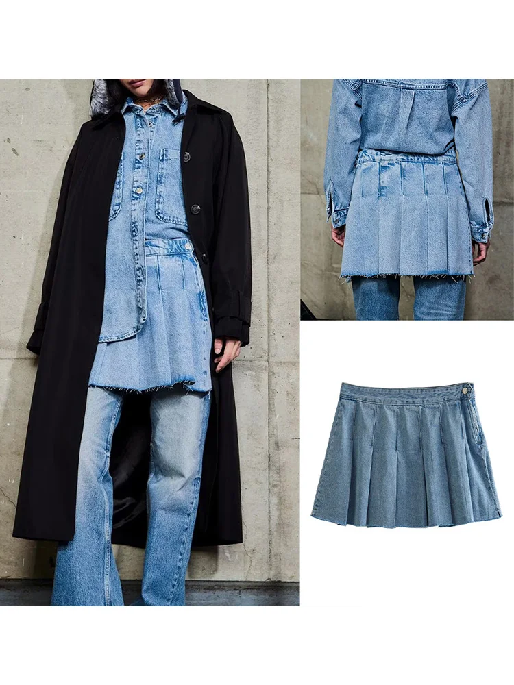 

Spring and summer new women's clothing fashion all-match casual wide-edged ruffled button tutu skirt high-waisted denim skirt