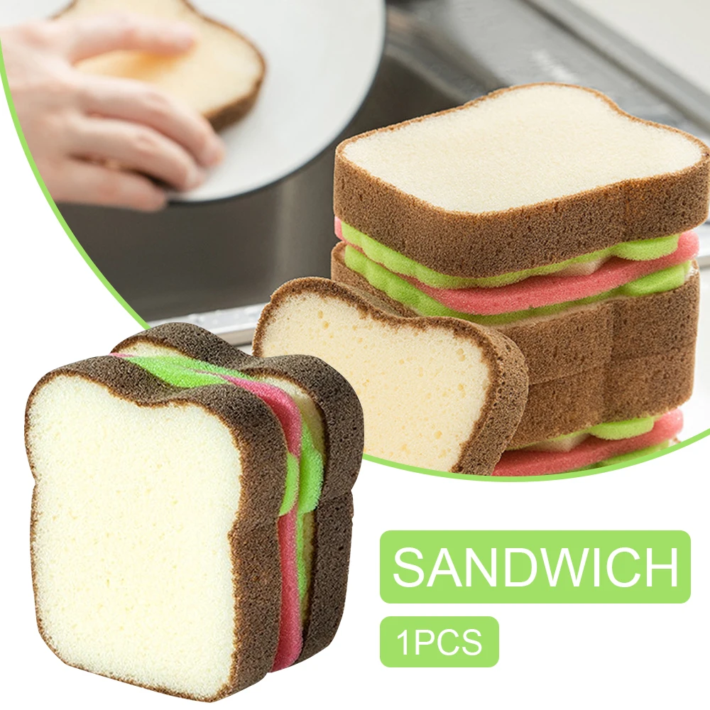 

Kitchen Cleaning Dish Cloth Creative Toast Shape Dishwashing Sponge Migic Cleaning Brush Sponge Household Strong Scouring Pad