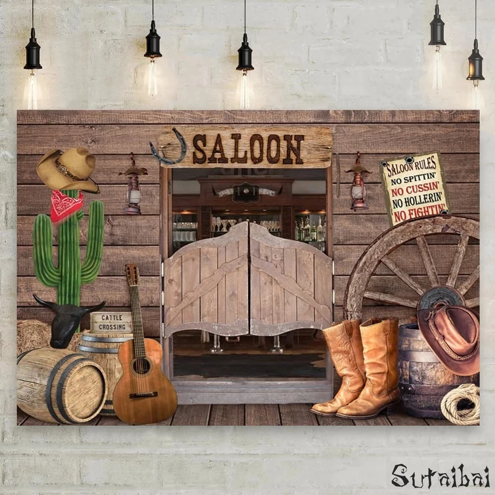 

Western Cowboy Photography Background Wild West Saloon Rustic Rural Farm Wood Barn Door Kid Birthday Party Decor Backdrop Studio