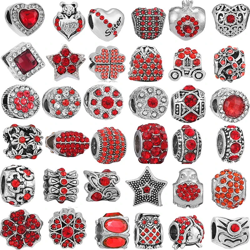 

2 шт./лот посеребрённые красные хрустальные подвески в форме сердца подходят для оригинальных брендовых браслетов ожерелий для женщин Изго...