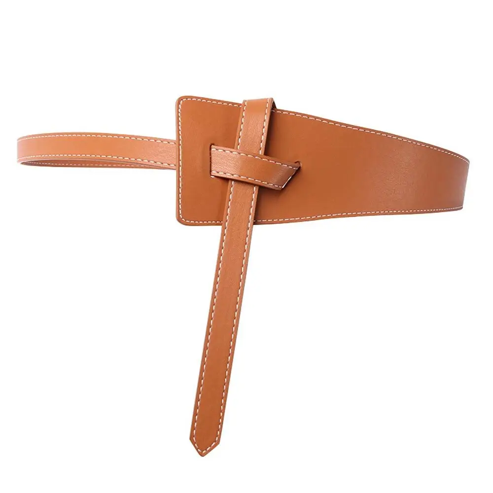 

Solid Color Vintage Clothing Accessories PU Leather Cummerbund Knotted Waist Strap Wide Corset Belt Women Waistbands