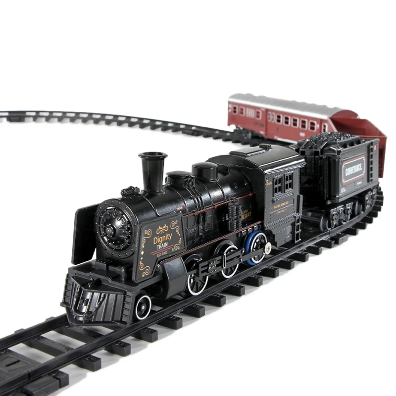 

Детский моделирующий паровой поезд, семейный набор, железнодорожный трек из сплава, игрушка «сделай сам» со звуком светильник, Набор железн...