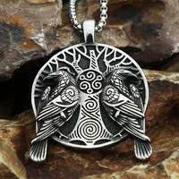 vintage viking raven necklace for men nordic stainless steel tree of life pendant biker amulet jewelry gifts dropshipping