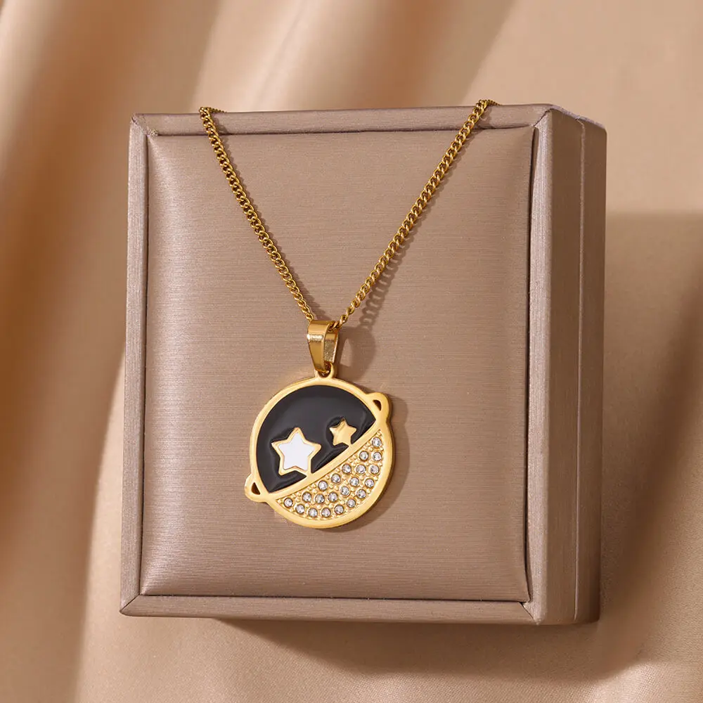 Женская цепочка с подвеской в виде планеты и земли из нержавеющей стали