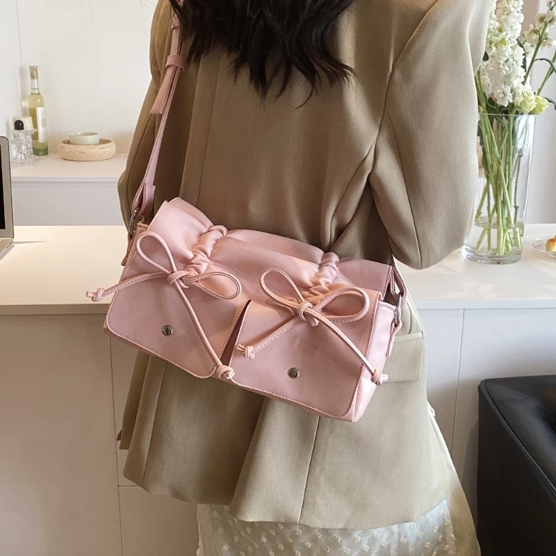 Женская эстетичная плиссированная милая сумка из искусственной кожи с бантом