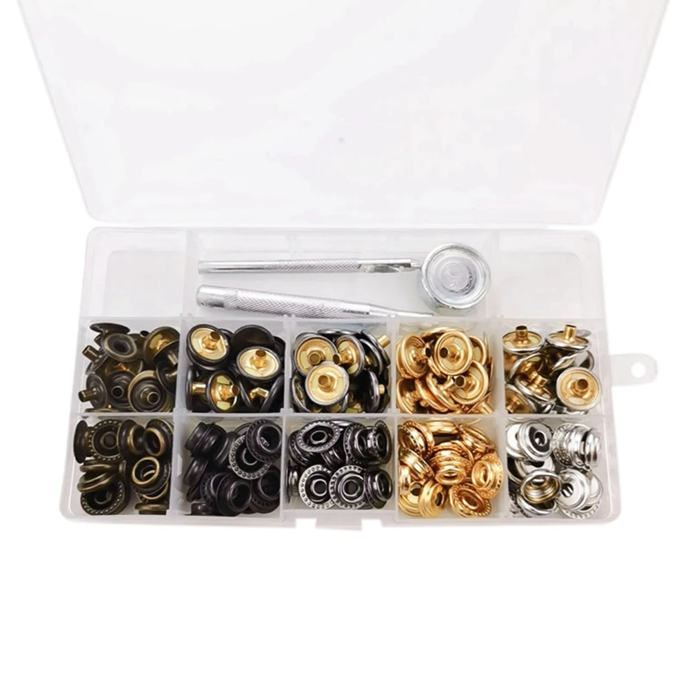 

50 Sets 15Mm Metal Snap Fastener Button Press Popper with Tool Leather Bag Clothes Jacket Repair Assortment Kit