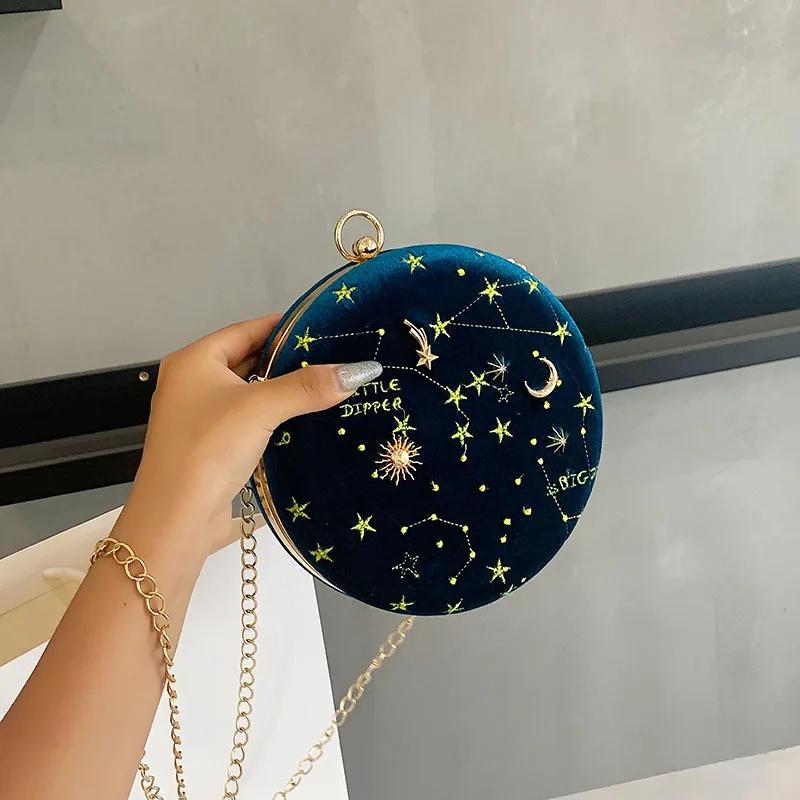 Summer Mini Bag For Women Starry Sky Pattern Fashion Round Female Bag Shoulder Round Chain Bag Portable Mini Crossbody Bags