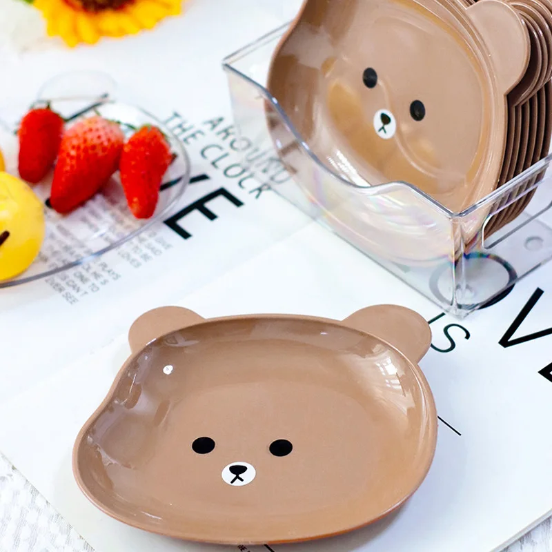 

1PC Household Kitchen Supplies Bone Spitting Plate Desktop Trash Tray PET Bear Snack Plate Cute Practical Multifunctional