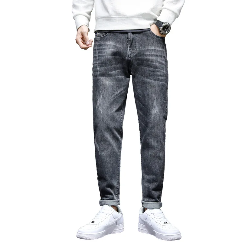 Autumn and Winter Jeans Men's Fashion Wear resistant Elastic Slim Fit Small Straight Men's  Fashion Brand Casual Versatile Pants