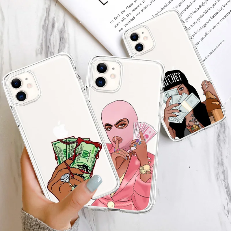 

MAKE MONEY Cash Blackhead Sweet Spoiled Girl Fundas Transparent Case for iPhone11 12 13 Pro Mini Max X XR 8 7 Plus TPU Soft Case