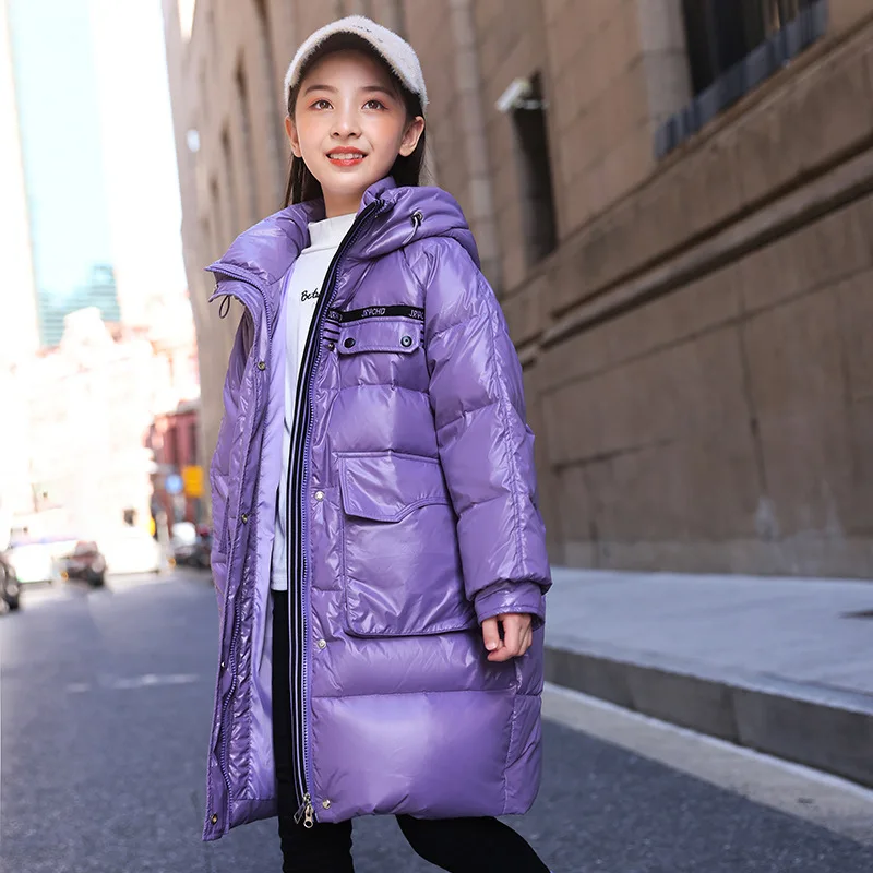 

Новинка теплая пуховая куртка для девочек зимнее детское ветрозащитное плотное пальто с капюшоном для детей средней школы одежда для защиты от холода