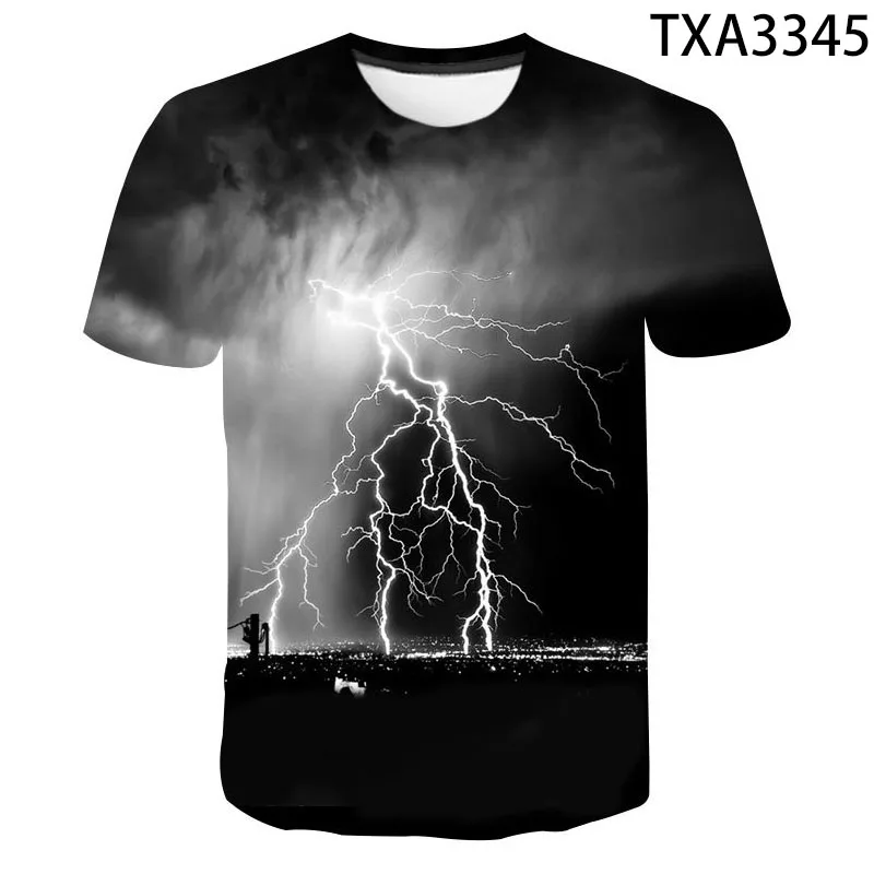Фото Fashion Summer Thunderbolt T Shirt Men Women Children Lightning Flash 3D Print T-shirt Boy Girl Kids Short Slevee Tops Cool Tee №3