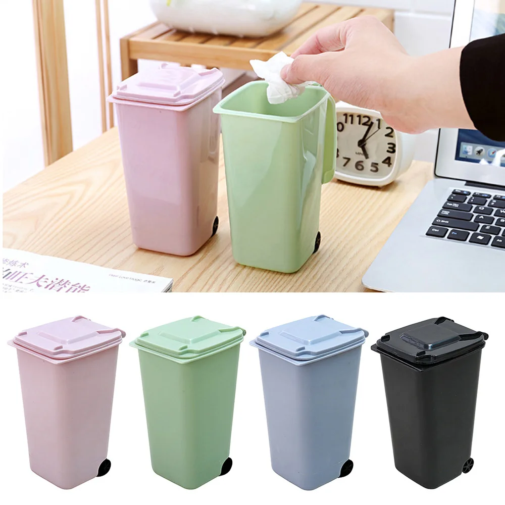 

Mini Desktop Trash Can 4color Garbage Storage Box Living Room Coffee Table with Cover Small Paper Basket Plastic Garbage Bag