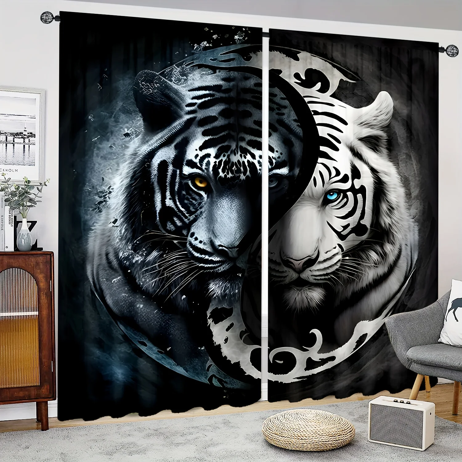 

3D Digital Print Cheap Custom Animal Lion Tiger Two Thin Window Curtains for Living Room Bedroom Decor 2 Pieces Free Shipping