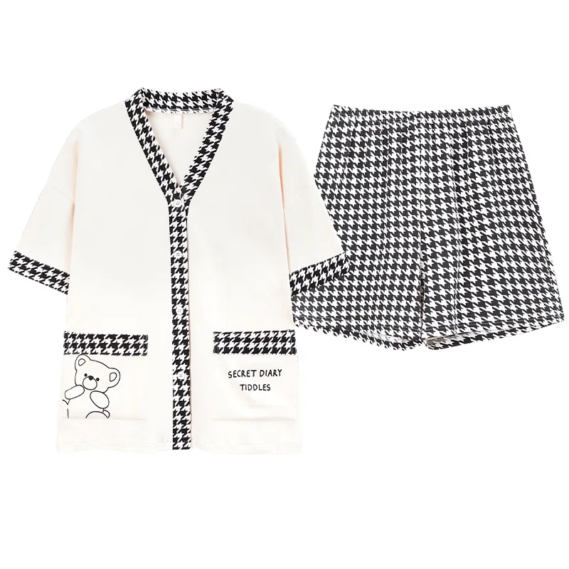 

2022 Pajamas Loose Casual V Neck Short-sleeved Shorts Summer Home Clothes Ladies Comfortable Two-piece Suit Conjuntos De Pijama