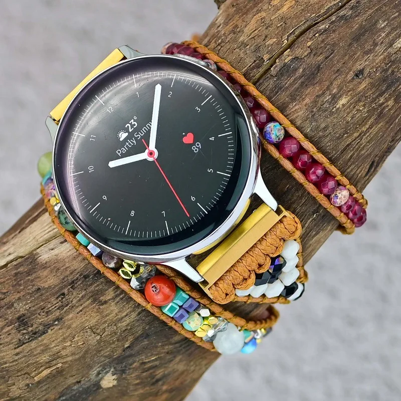 

New 3 Layer Amethyst Wax Rope Watch With Boho Handwoven Strap Bracelet For Samsung Galaxy Watch New Arrive Band For Ticwatch2