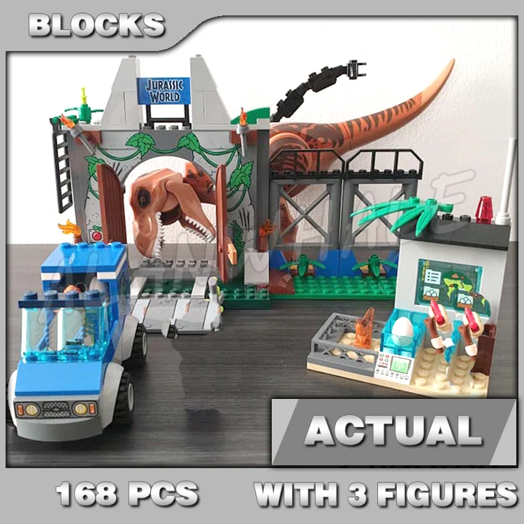 

168Pcs Jurassic World Juniors T. rex 10920 Breakout Dinosaur Science Station Building Blocks Gifts sets Compatible With Gifts