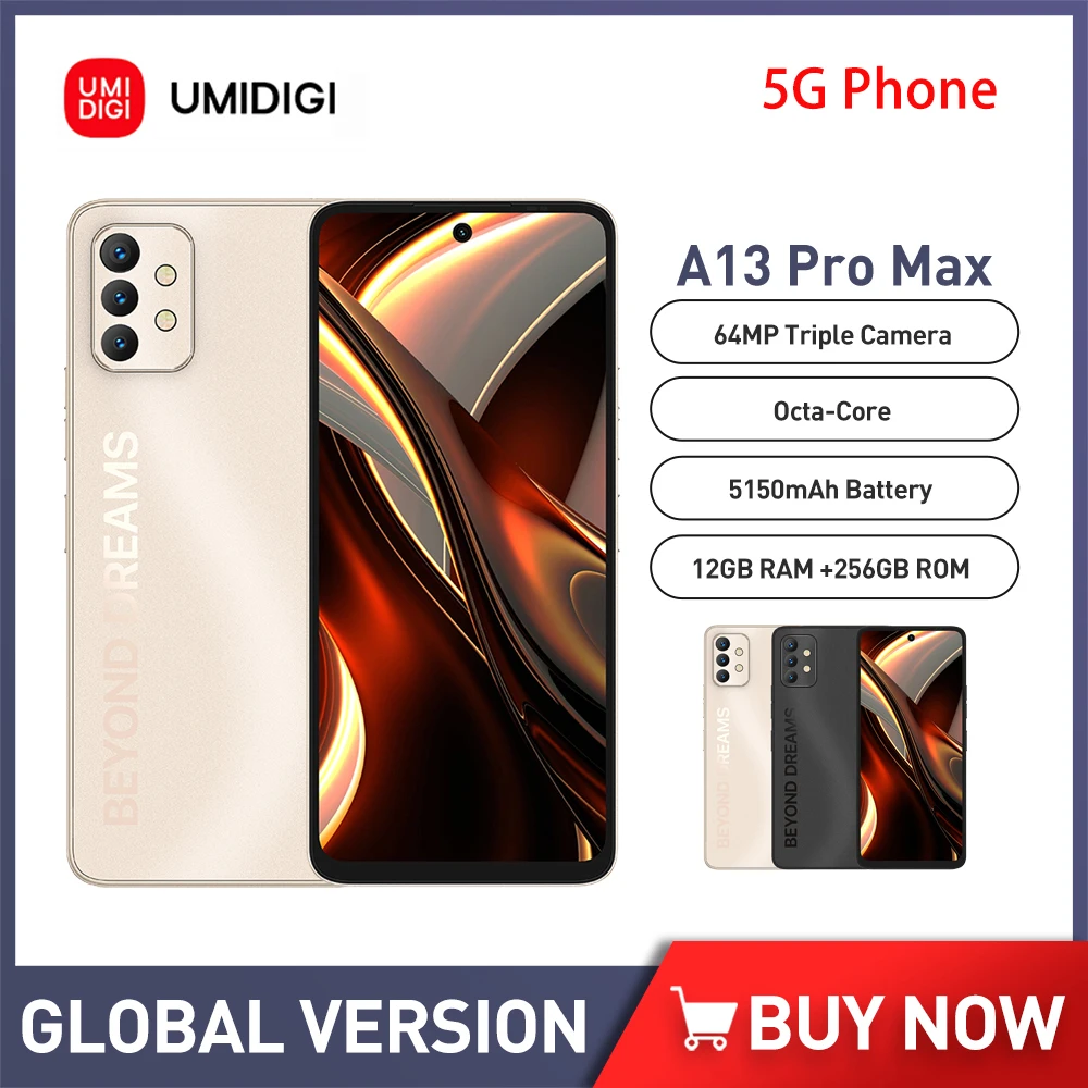 

UMIDIGI A13 Pro Max 5G смартфон 6,8 дюйма FHD + 12 Гб + 256 ГБ Android мобильный телефон 64MP Тройная камера 5150 мАч портативный мобильный телефон