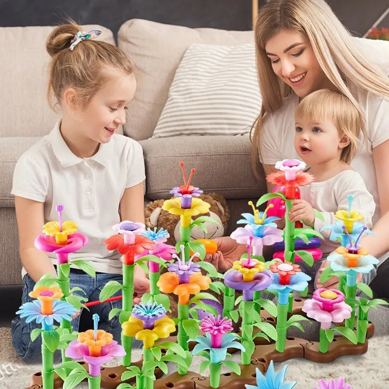 

DIY Educational Flower Arrangement Toys 109 pcs/set Creative Colorful Interconnecting Blocks Building Garden Game Girls Gifts
