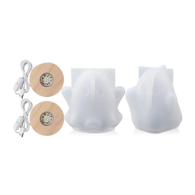 

Silicone Lamp Molds for Resin 2 Pack Ghost Shaped Night Lamp Resin Molds with 2Pcs USB Wooden Glowing Base Brackets