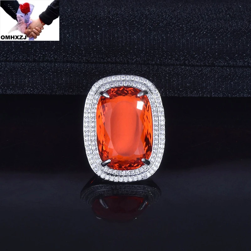

OMHXZJ Wholesale RR2034 European Fashion Fine Woman Party Birthday Wedding Gift Rectangle 20*30 AAA Zircon 18KT White Gold Ring