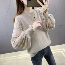 Lace Spliced Fashion Long Sleeve Loose Knitted Sweaters Ladies Commuter Thin Jumpers Autumn Elegant Women's Clothing for 2022