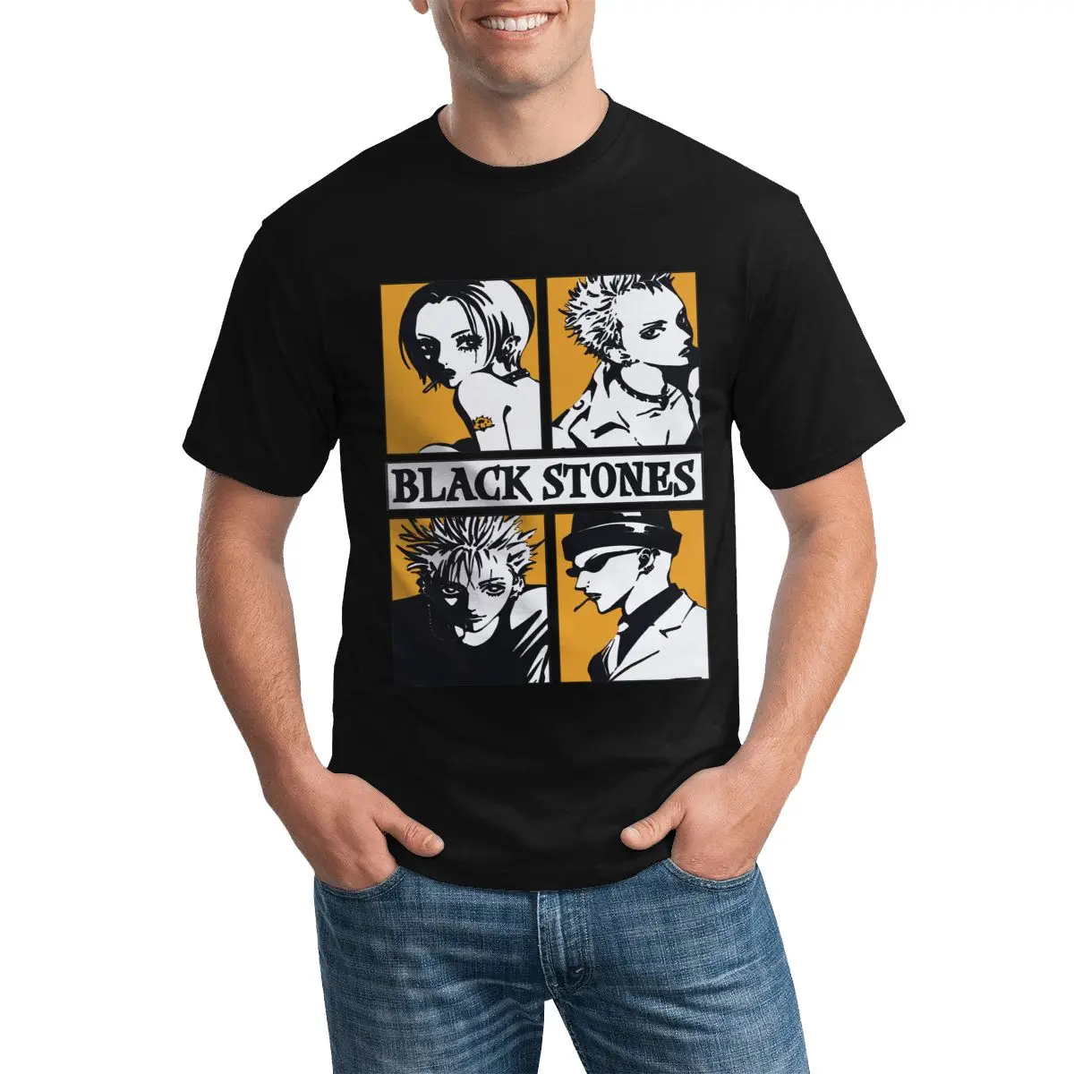 

The Black Stones Band T-Shirts NANA Osaki Manga Japanese anime Trendy T-Shirt Crew Neck Tee Shirt Essential Tees Mens 4XL 5XL