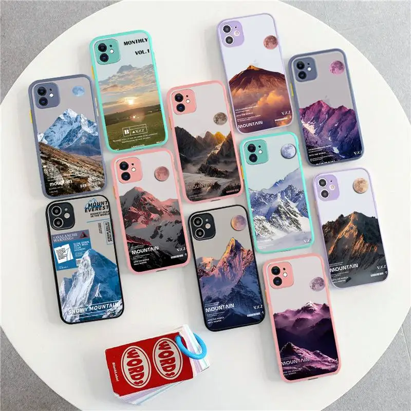 

Sunset Moon Snow Mountain Phone Case for iPhone X XR XS 7 8 Plus 11 12 13 pro MAX 13mini Translucent Matte Case