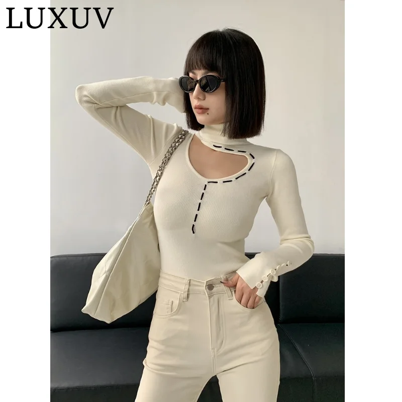 LUXUV Women's Chic Sweaters Long Leg Sweatshirt Tees Vintage Soft Crop Tube Tops Teenage Summer Sexy Clothing Harajuku Slim