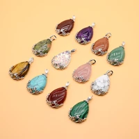 natural waterdrop crystal amethyst stone pendants flower shape alloy charms necklace accessories jewelry making bracelet gift