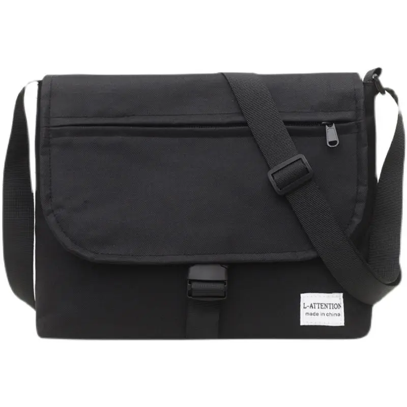 Unisex Japanese and Korean Casual Messenger Bag Solid Color  Large Capacity Nylon Messenger Bag Men's Bag