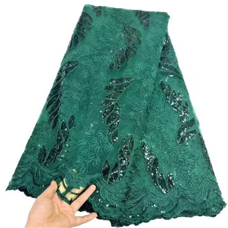 

Зеленая африканская кружевная ткань с блестками, синяя Высококачественная кружевная ткань с вышивкой в французском стиле, нигерийская зеркальная ткань