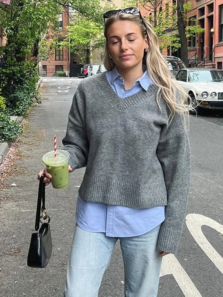 Повседневные вязаные укороченные пуловеры в полоску женские свободные свитера с