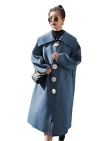 korean version navy collar woolen coat women 2022 autumn winter new temperament thick long coat fashion button outer wear n1516