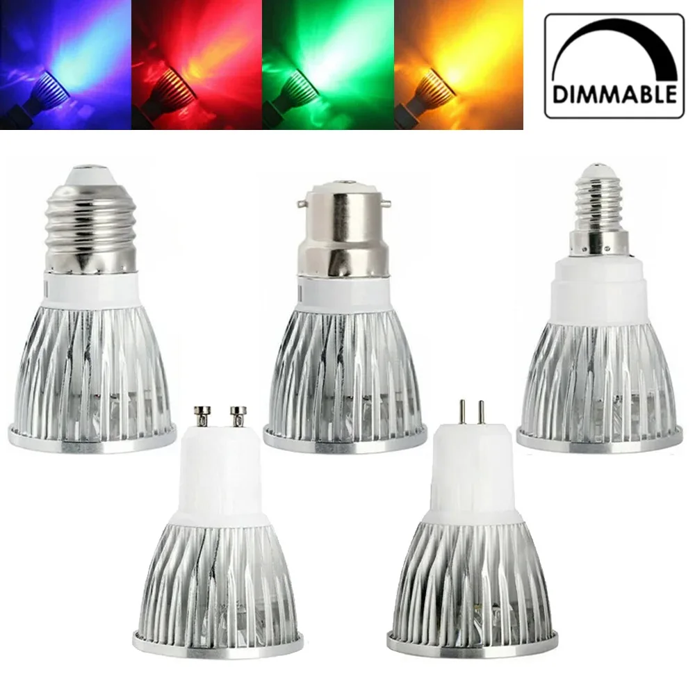 Светодиодные лампы 9W 6W 12W GU5.3 GU10 E27 E14 B22 Красные синие зеленые и желтые 110V 220V COB для