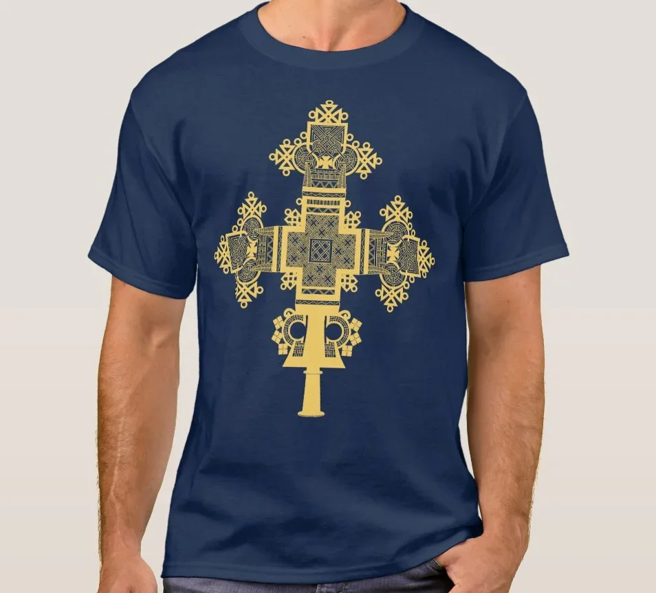 Футболка с символами христианства религиозные символы эфиопский крест 100% хлопок