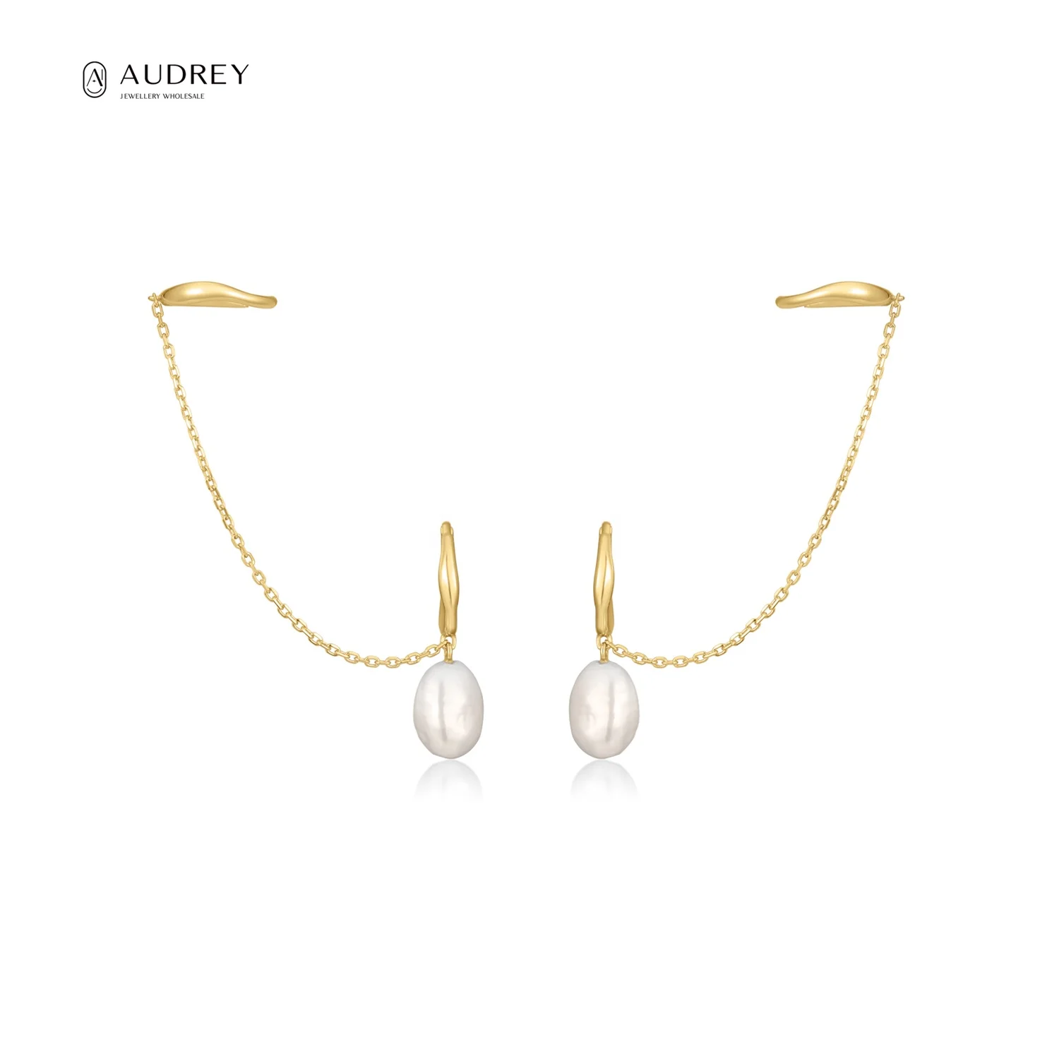

Audrey 14k Plating Real Gold 925 Silver Jewelry Trendy Simple Baroque Irregular Freshwater Pearl Earrings Chain