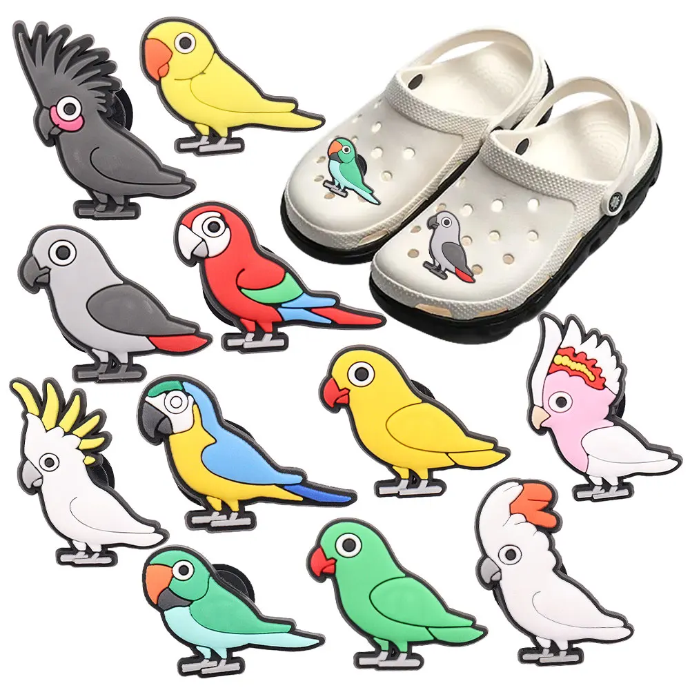 

1-11pcs PVC Parrot Bird Macaw Shoes Accessories Animals Cat Garden Shoe Decorations Fit Croc Jibz Charm Boys Girls Birthday Gift