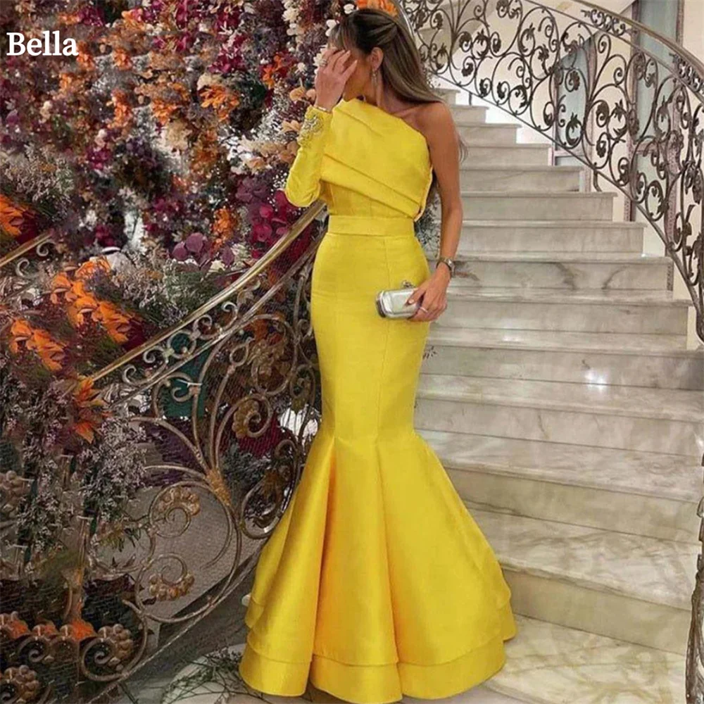 Bella Индивидуальные платья русалки на одно плечо вечернее платье длиной до пола