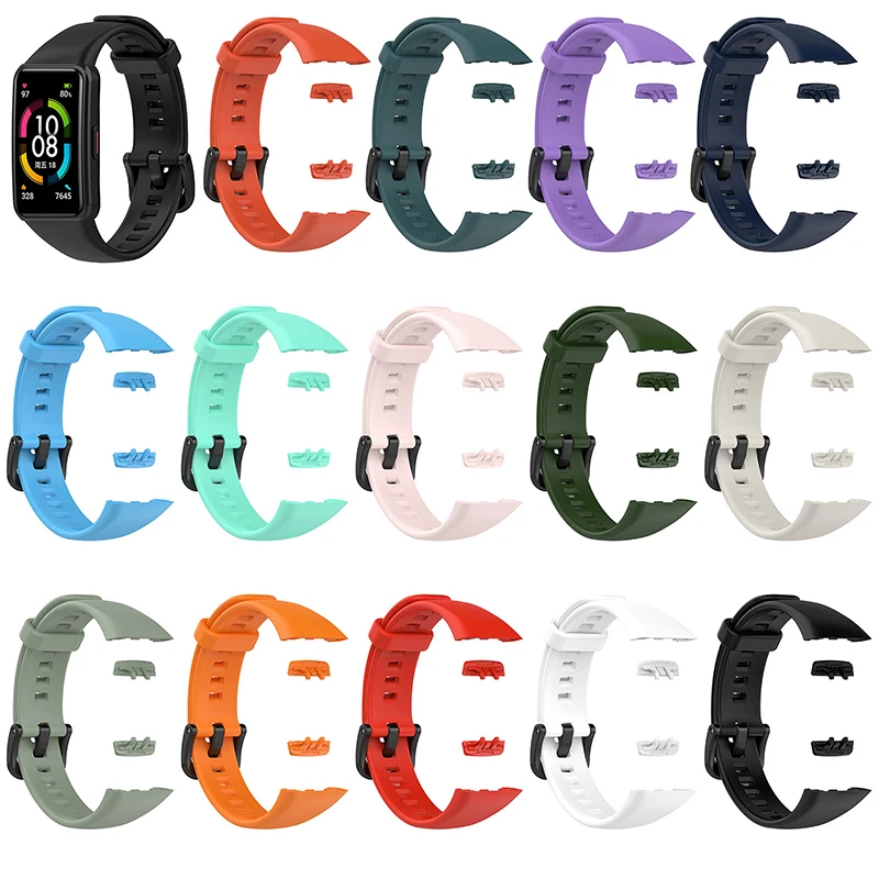 Replacement Strap For Huawei Band 6 Silicone Watch Strap For Honor Band 6 Strap With TPU Full Screen Protector Case black band