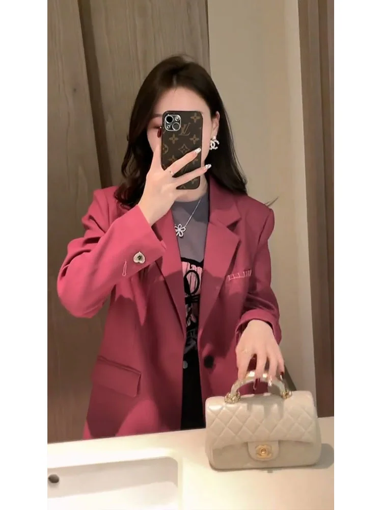

Early Spring Temperament Goddess Style High End Small Suit High Sense Korean Version Small Fragrant Rose Red Casual Suit Coat