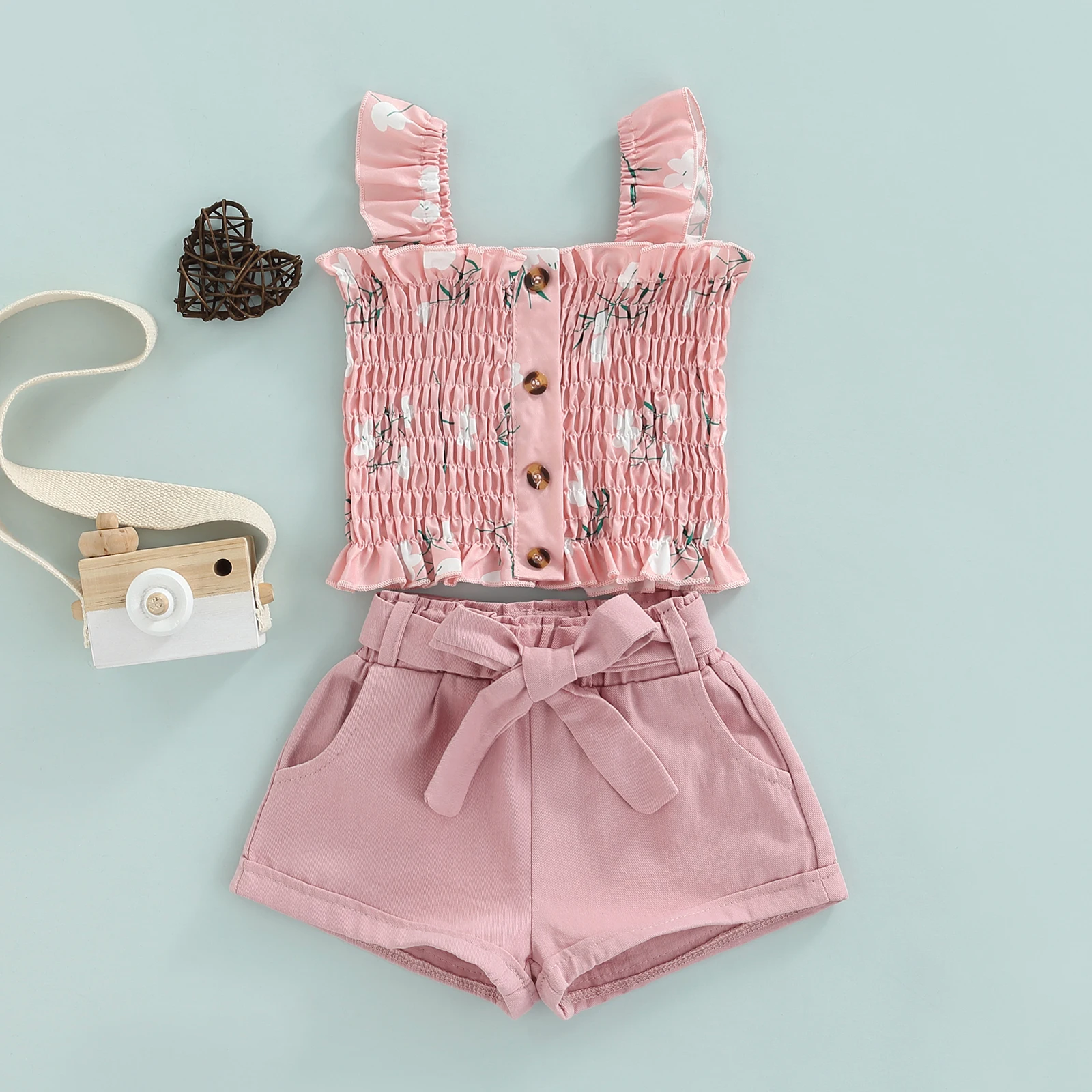 

1-6Y Toddler Children Kids Girls Clothes Set Floral Ruffle Crop Tops Bow Shorts Outfits Summer Costumes D01
