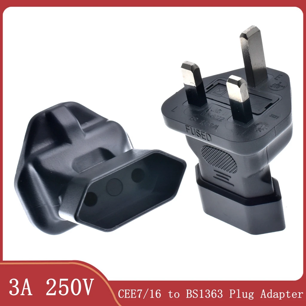 

EU To UK Plug Adapter 3A250V European Type-C Round 2 Pins To England Singapore Type-G Converter
