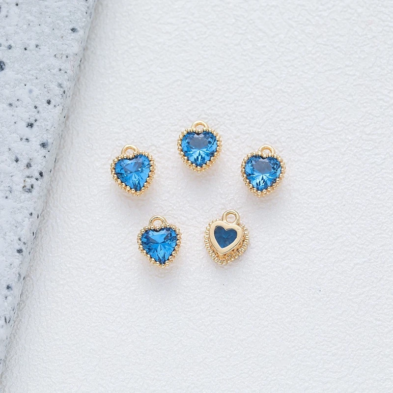 2PCS 14K Gold Plated Brass Inlaid Zircon Heart Pendant DIY Making Supplies Necklace Earrings Material Accessories