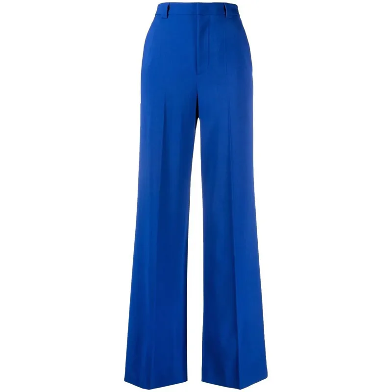 Hot Sale Blue Trousers Fashion Solid Loose Long OL Office Ladies Trousers 23378