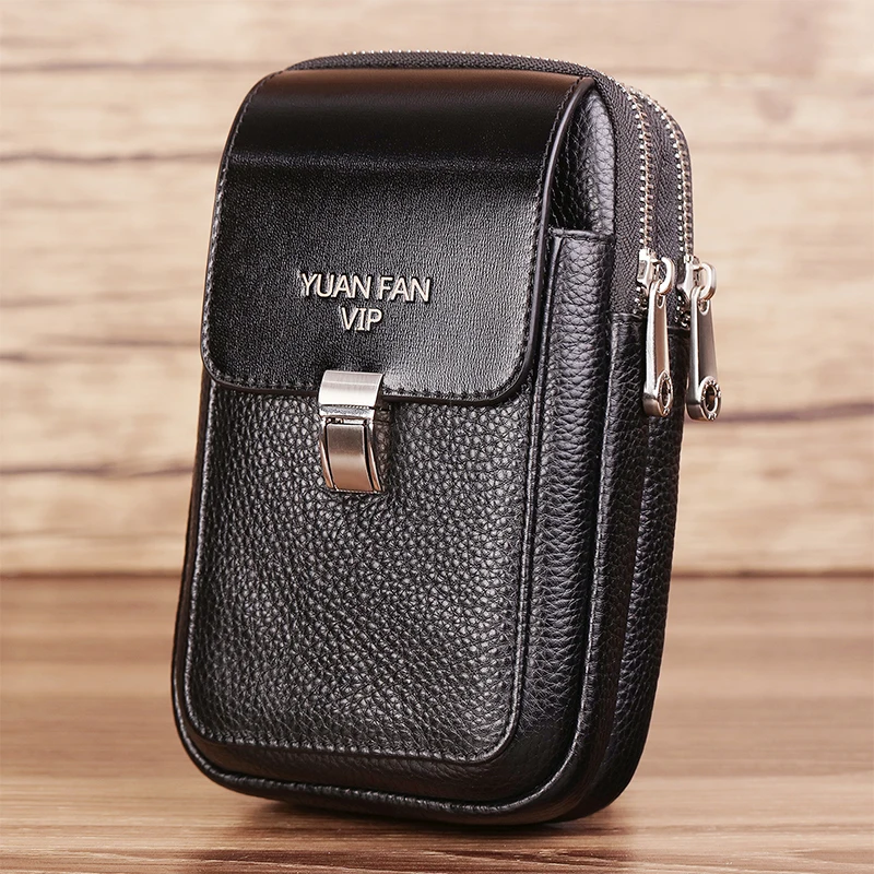 Вертикальная поясная сумка из натуральной кожи для мужчин кошелек телефона
