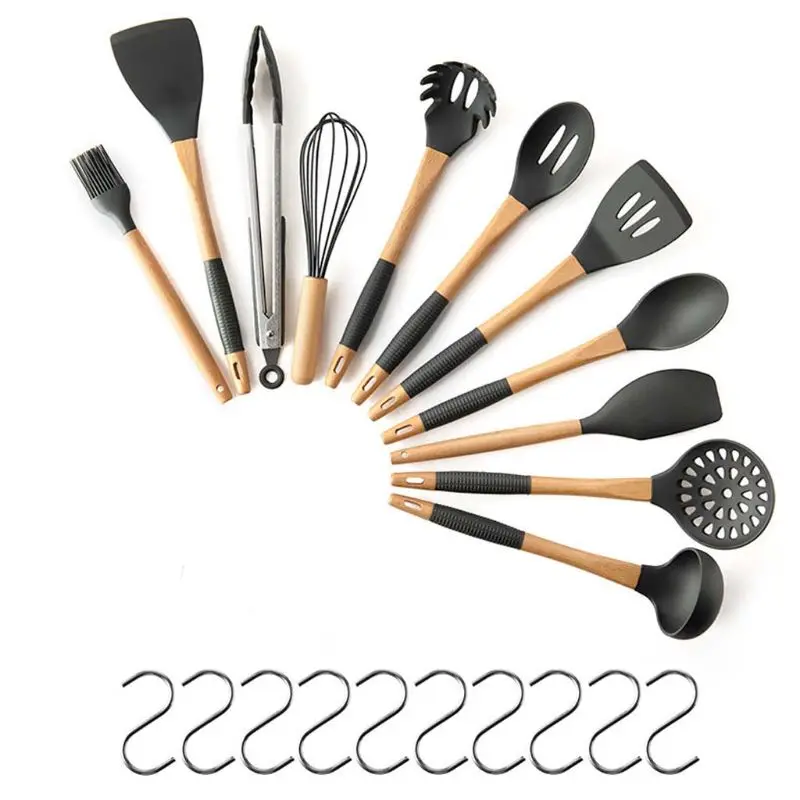 

11pcs Silicone Kitchen Utensils Set Nonstick Spatula Spoon Cooking Tools Heat-resistant with 10pcs Hooks