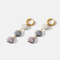 stainless steel natural freshwater pearl long hoop earrings new 18 k gold metal geometric charm hanging earrings wedding gifts